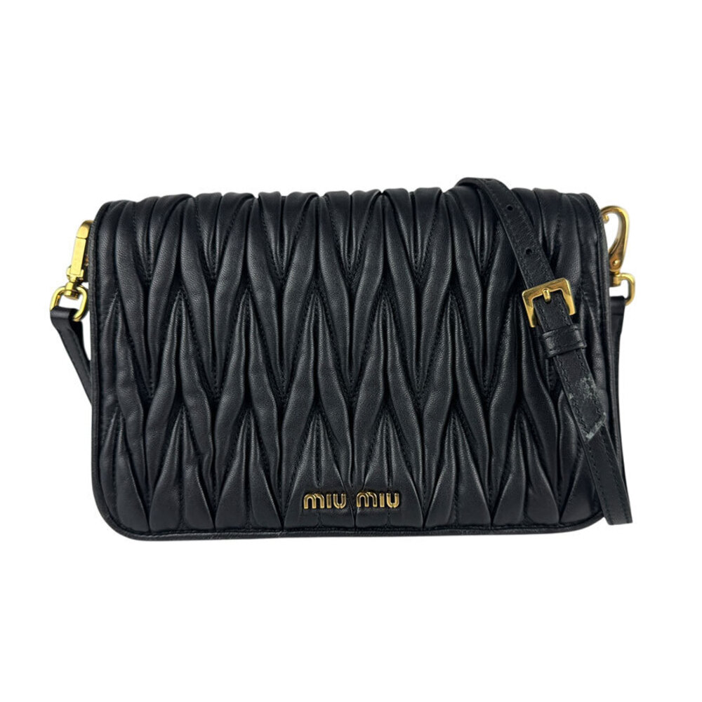 Miu Miu Matelass Leather Shoulder Bag Black